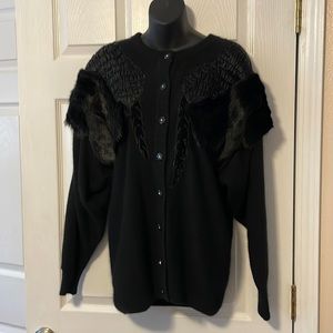 Vintage Carducci black angora & fur cardigan.